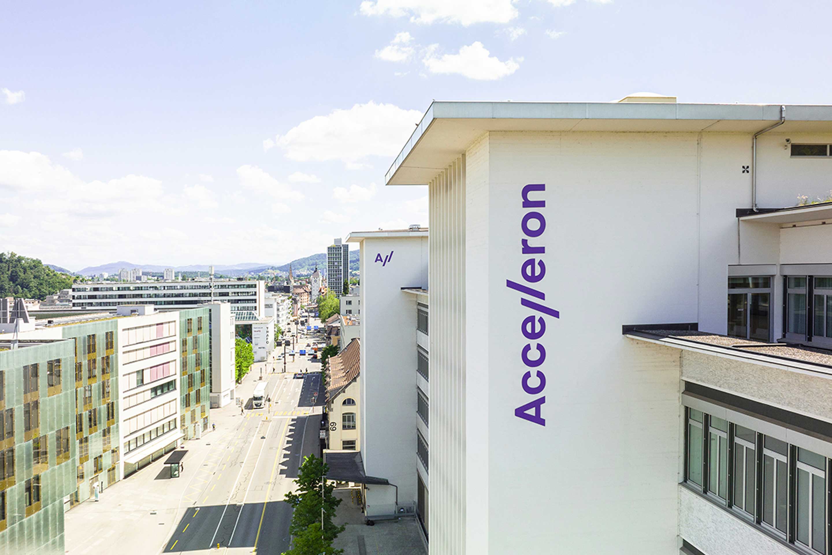 The new Accelleron logo and name on the side of Accelleron offices